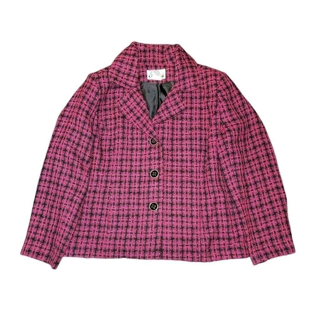 N Touch size 12 button down blazer jacket pink & black, acrylic, polyester